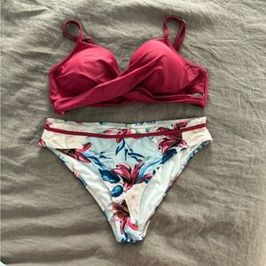 Floral Bikini Set with Magenta Top